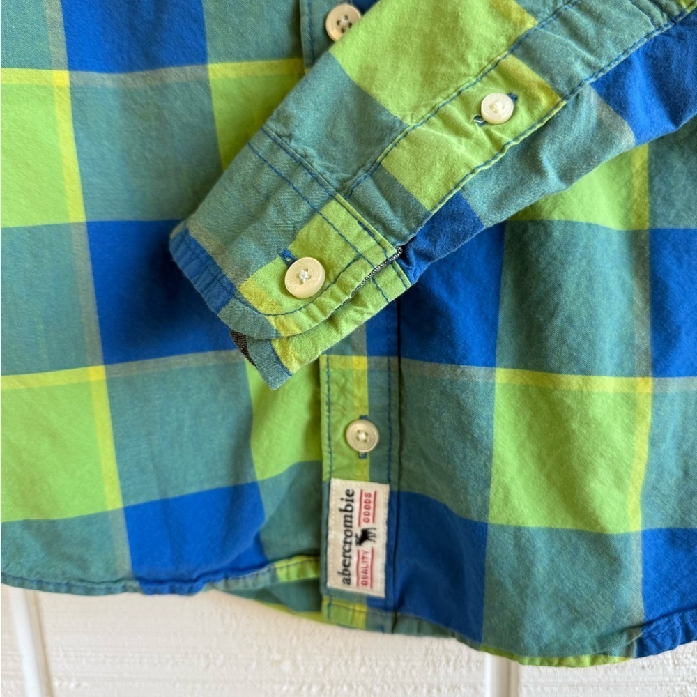 Abercrombie Kids Boys Blue and Green Checkered Button Up Shirt Size 9/10 Y2K - Picture 5 of 5